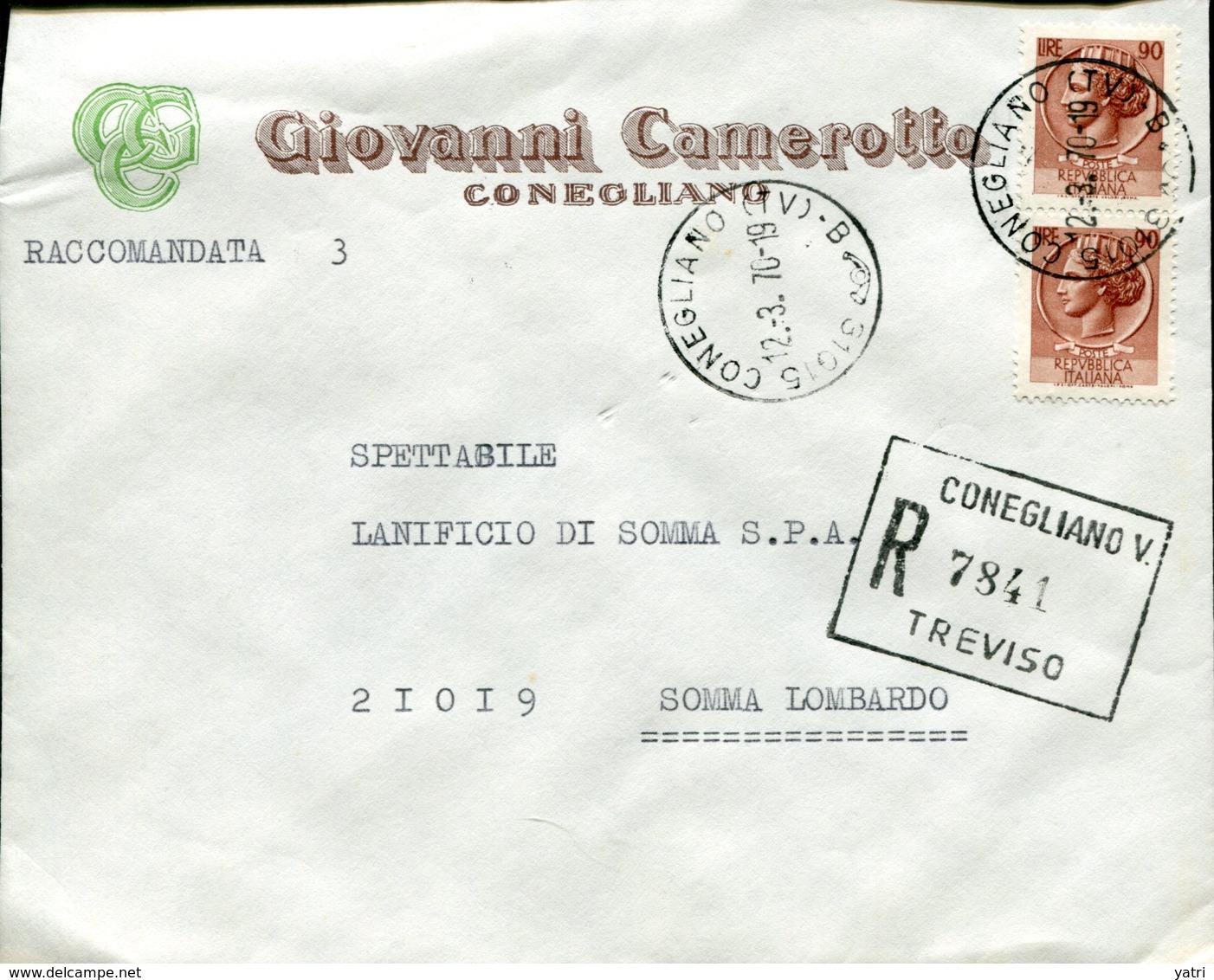Italia (1970) - Raccomandata Da Conegliano (TV) - 1961-70: Storia Postale