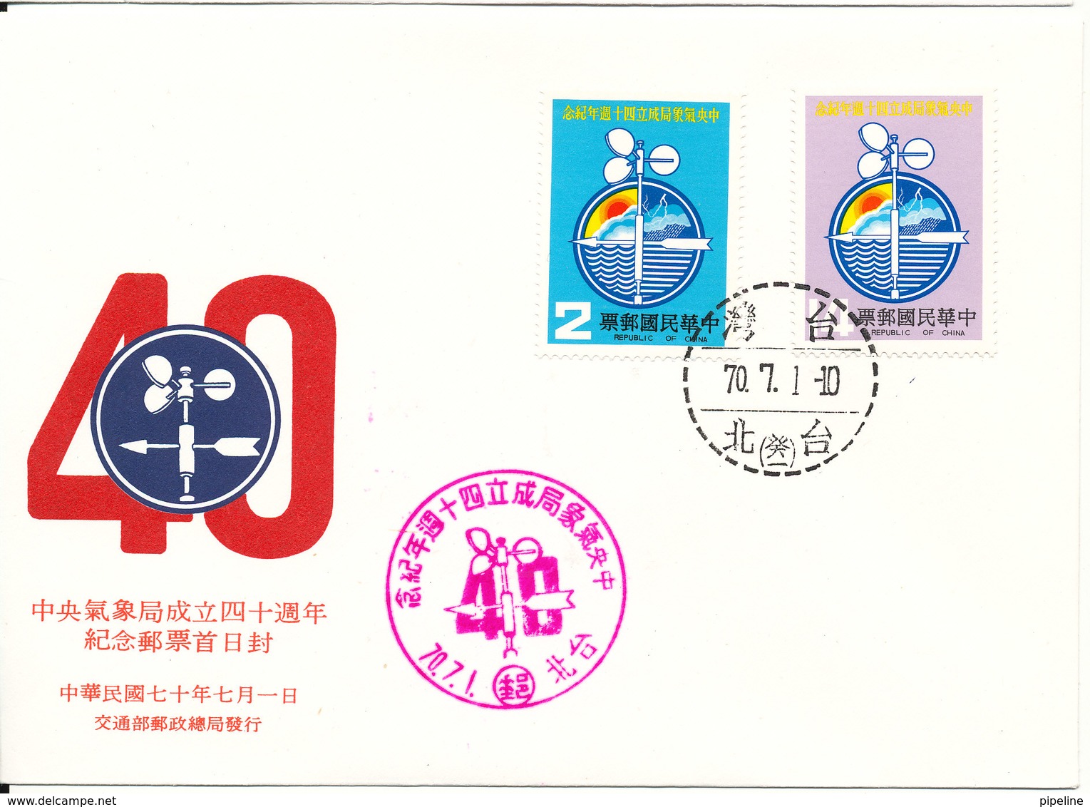 Taiwan FDC 1981 40th Anniversary Of The Chinese Weather Service Set Of 2 With Cachet - FDC