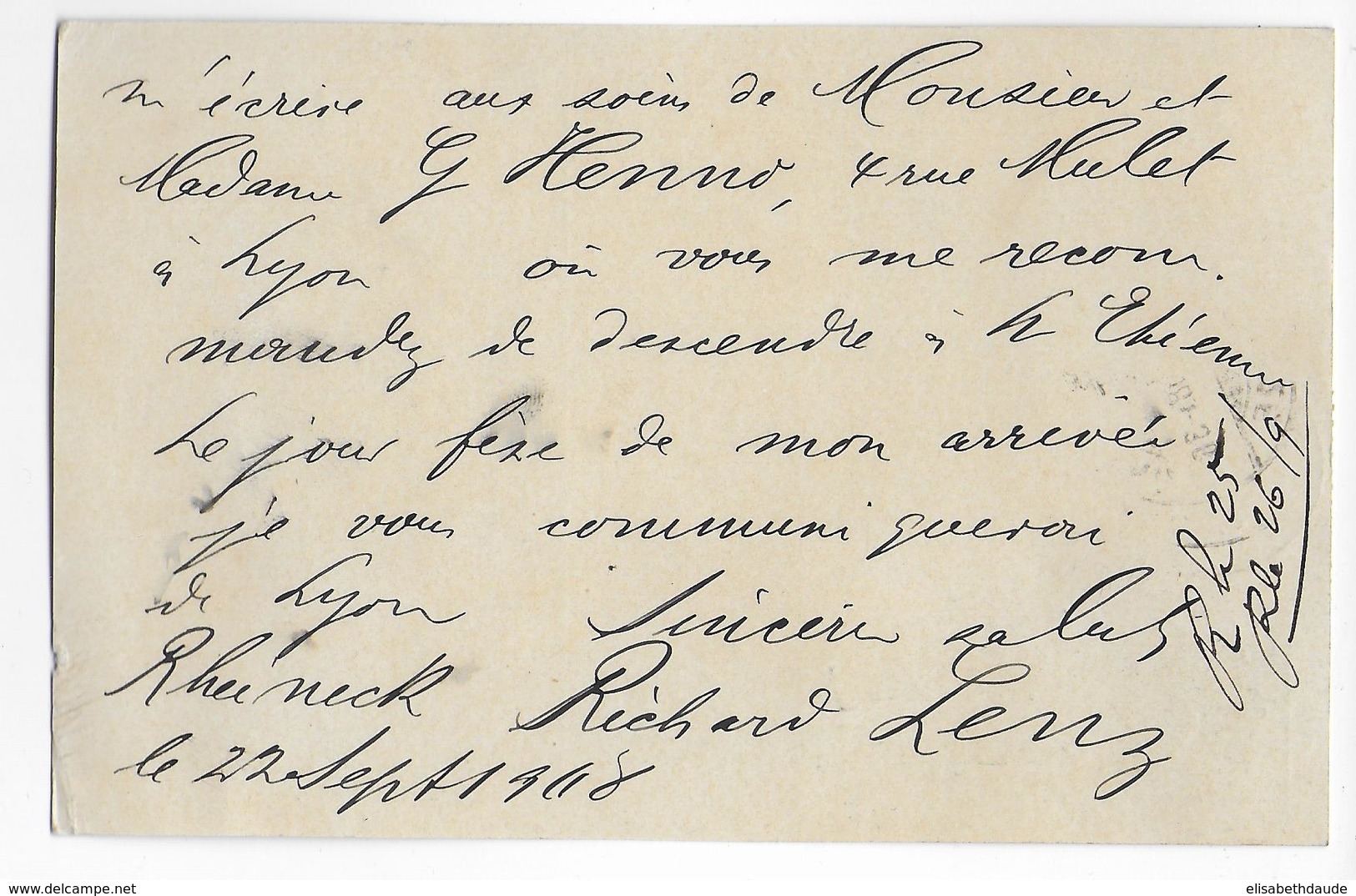 SUISSE - 1908 - CARTE ENTIER De RHEINECK Avec CACHET AMBULANT => ST ETIENNE - Poststempel