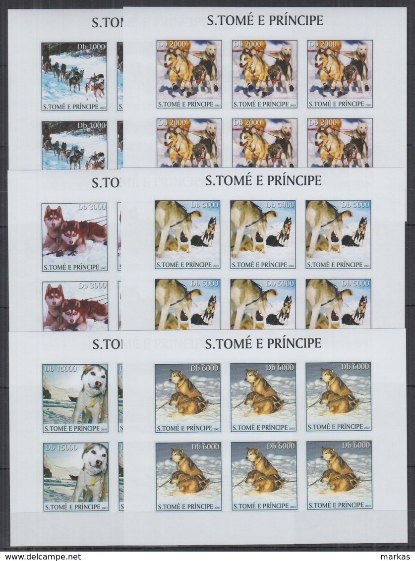 O951. 6x S.Tome E Principe - MNH - 2002 - Animals - Dogs - Imperf - Full Sheet - Sonstige & Ohne Zuordnung
