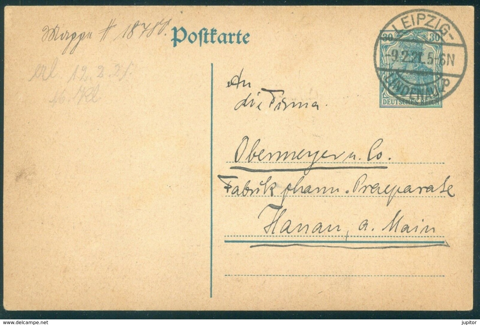 Germany Leipzig Lindenau 1921 Postal Card To Hanau - Lettres & Documents