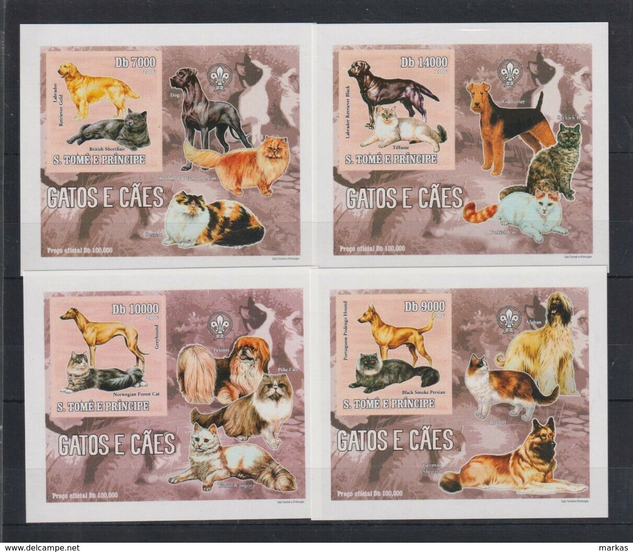 J326. S. Tome E Principe - MNH - Animals - Dogs - Cats - Deluxe - Imperf - Sonstige & Ohne Zuordnung