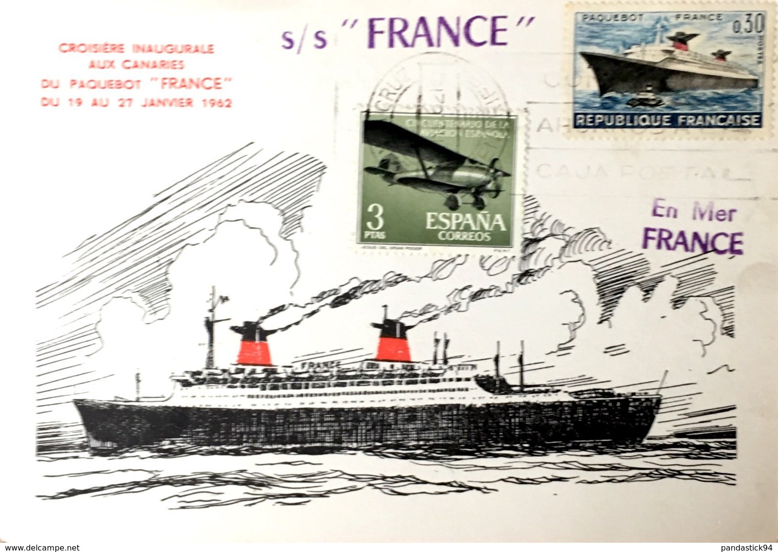 Thèmes Transports > Bateaux TIMBRES CROISIERE INAUGURALE AUX CANARIES DUU PAQUEBOT"FRNCE"DU 19-27/1/1962  VOIR IMAGES - Sonstige & Ohne Zuordnung