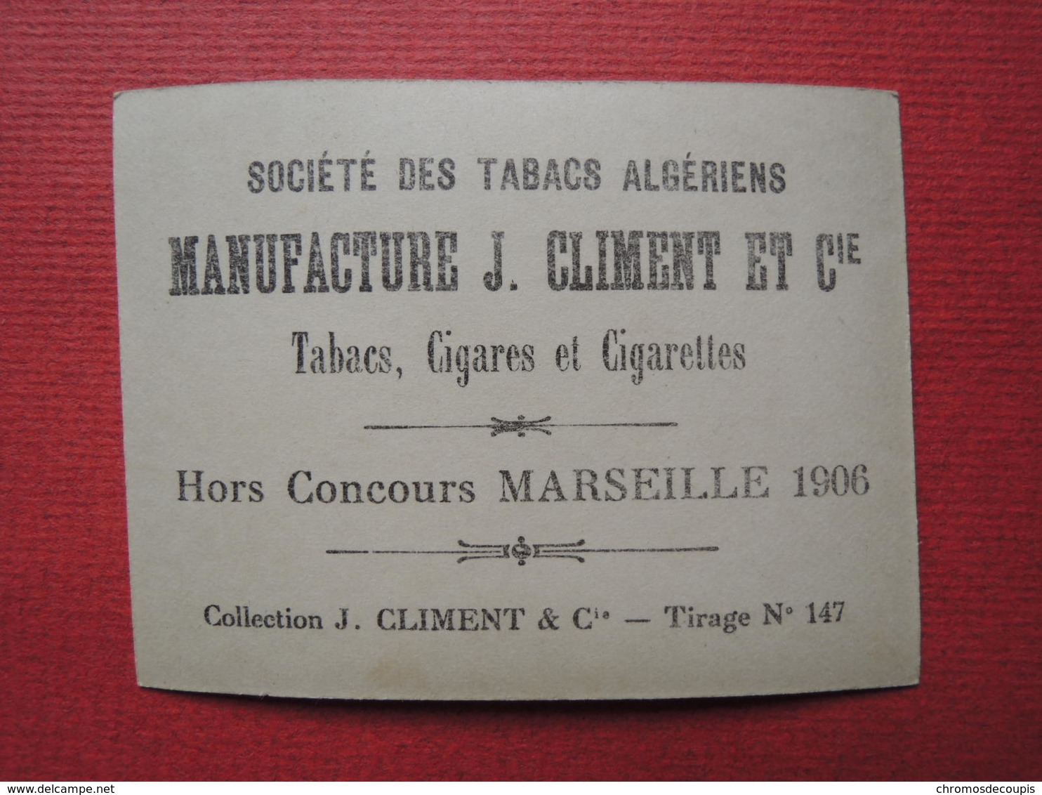 Chromo Photo. Cigarettes CLIMENT. Alger. Artiste. Femme.Erotisme. CEZANNE - Climent