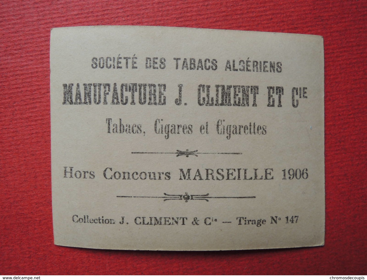 Chromo Photo. Cigarettes CLIMENT. Alger. Artiste. Femme.Erotisme.  DELTOUR - Climent