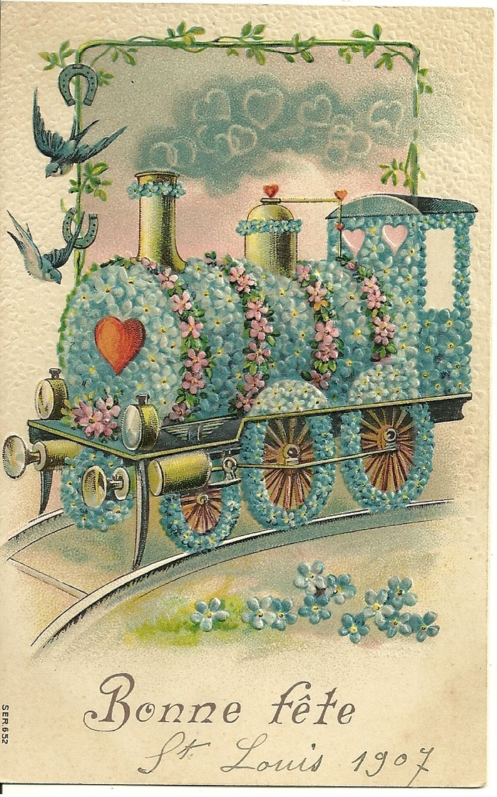 Carte Gaufrée  - Bonne Fête  - Une Locomotive Décorée - Altri & Non Classificati