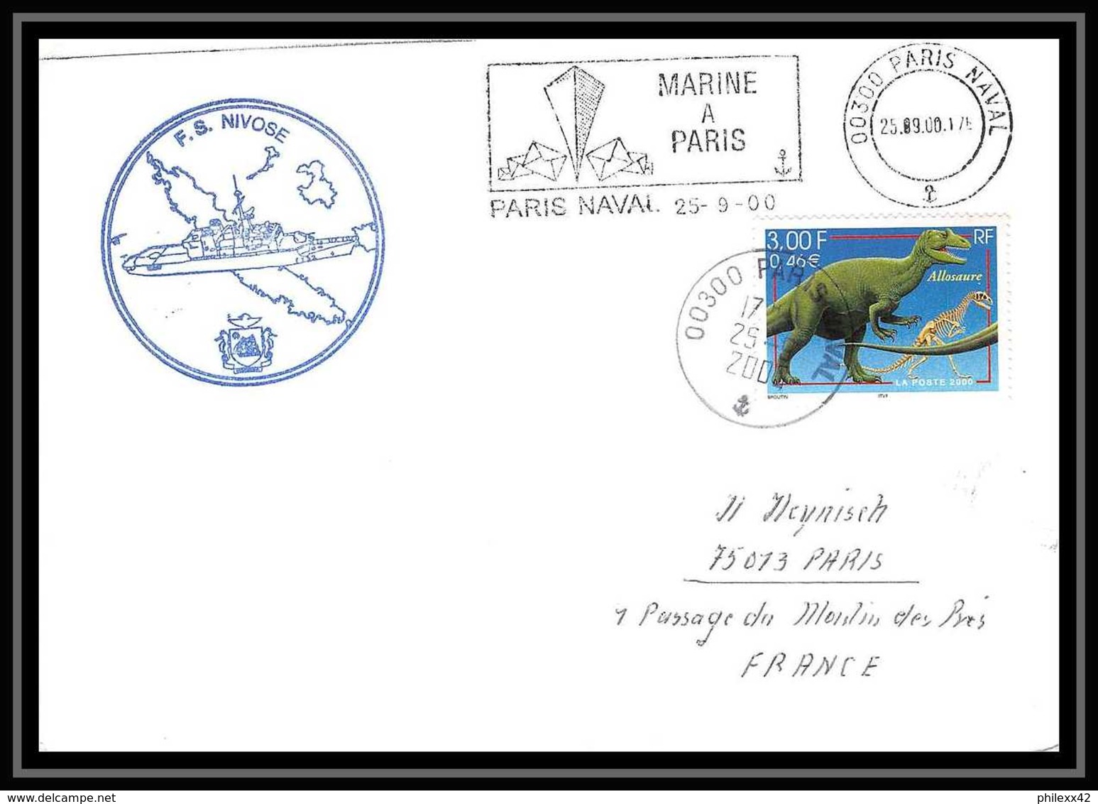 France 611 (bateau Ship) Fs Nivose 25/9/2000 Lettre Navale Naval Cover Schiffspost - Naval Post