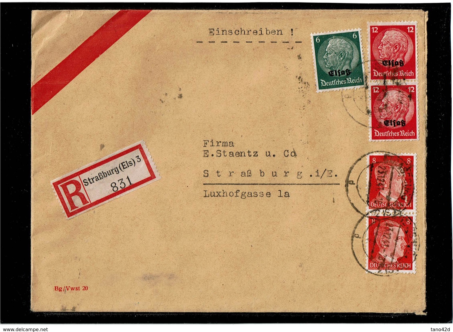 LCTN59/ALS/5 - ALSACE LETTRE RECOMMANDEE STRASBOURG POUR VILLE 23/12/1941 - Other & Unclassified