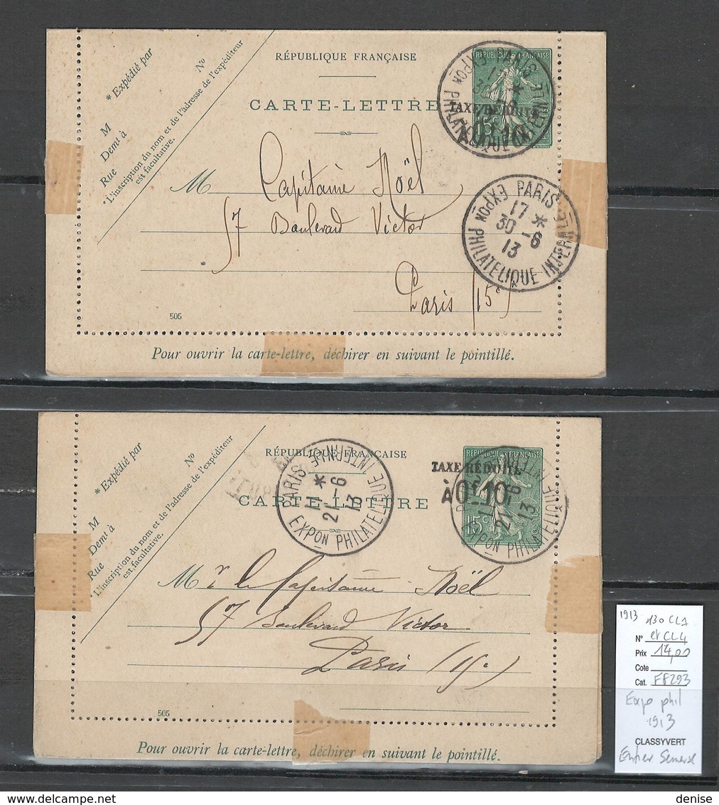 France - Lettre Exposition Philatelique - Paris 1913 - Entier Semeuse - 2 Piéces - 1877-1920: Semi Modern Period