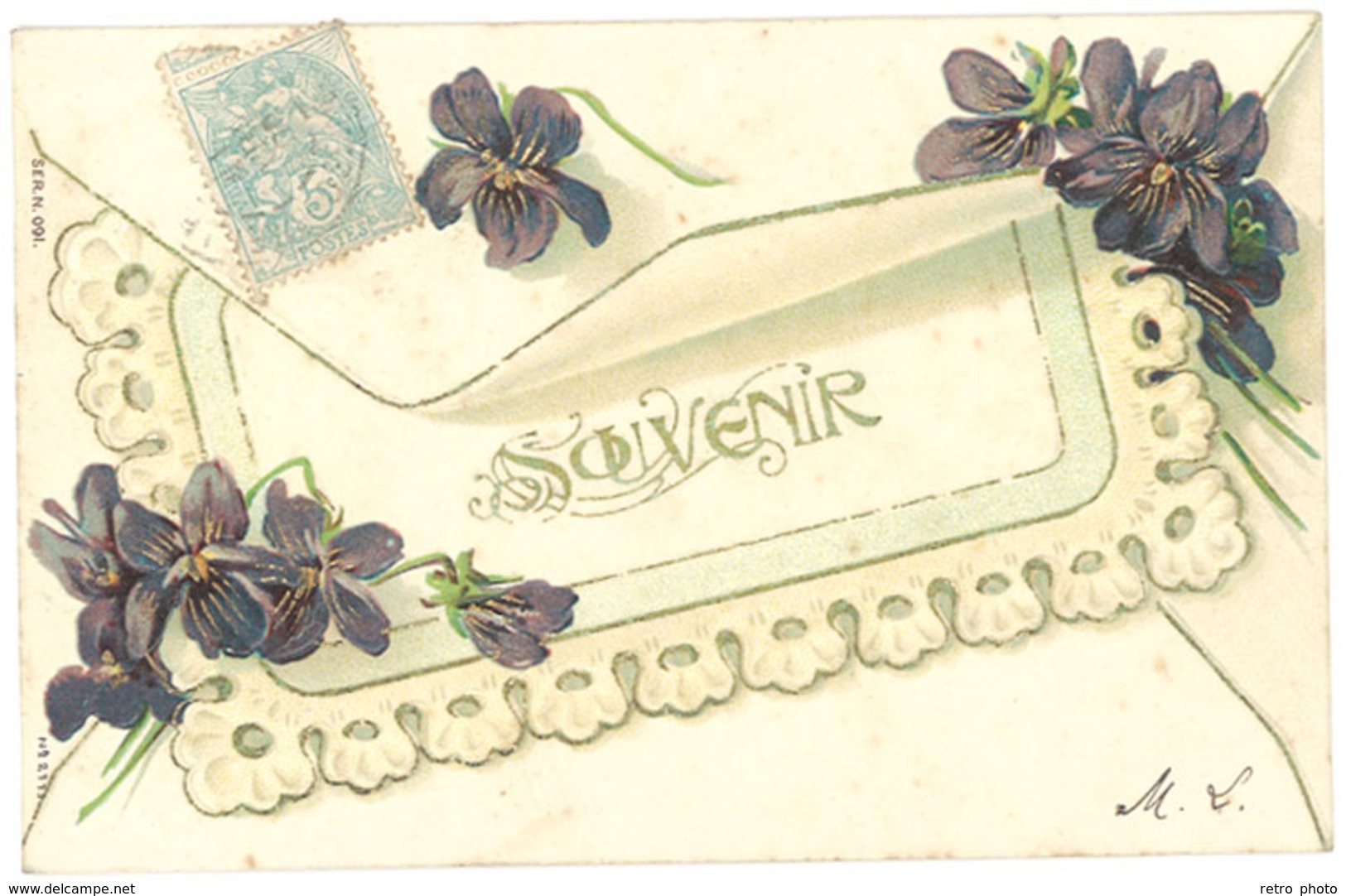 Cpa Fantaisie Souvenir ( Fleurs, Violettes, Gaufrée, Dorée ) - Autres & Non Classés