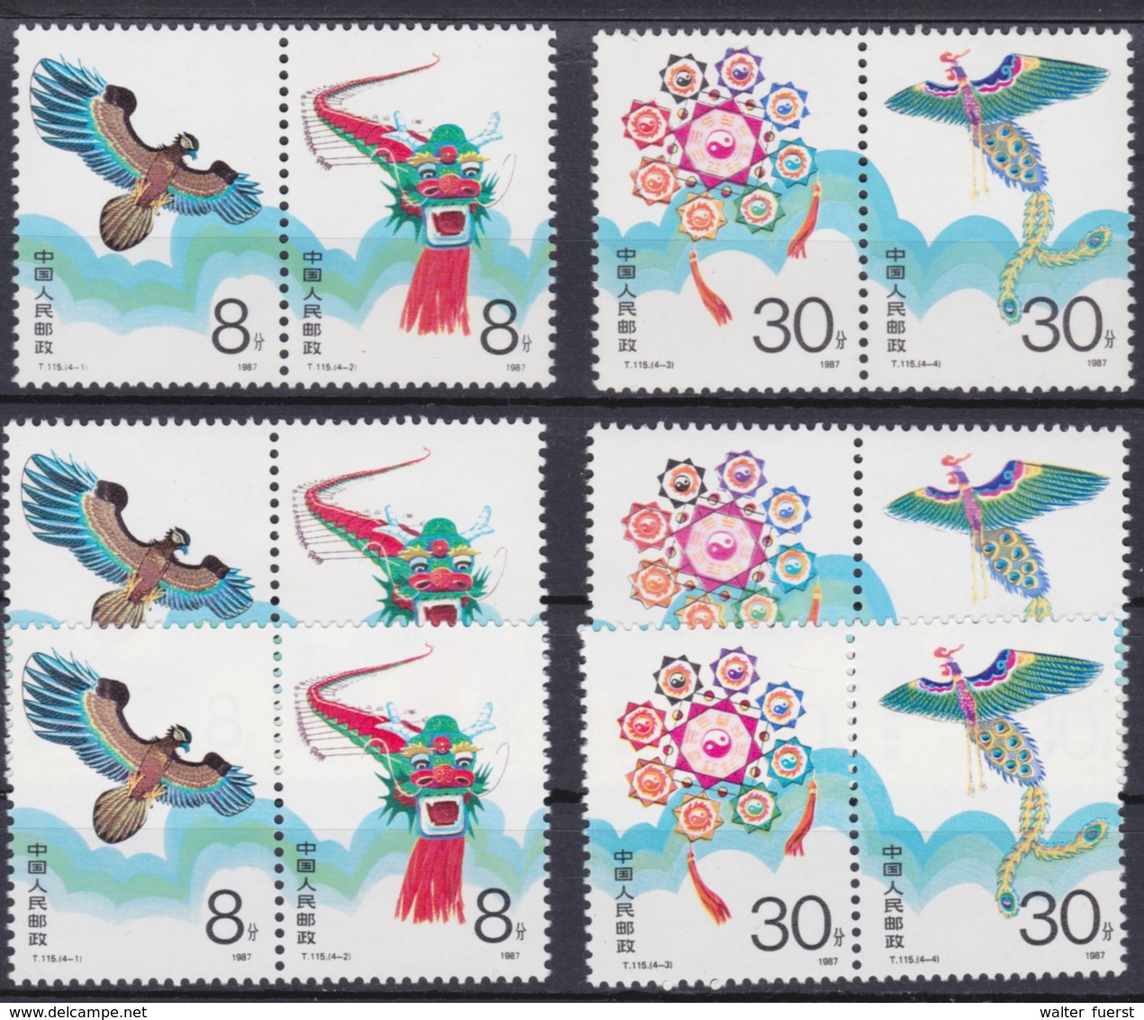 CHINA 1987, 3 Series In Pairs "Paper Dragons", All Unmounted Mint - Lots & Serien