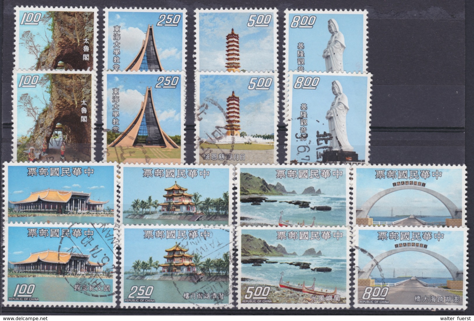 TAIWAN 1974, "Taiwan Scenery I + II", 2 Series, Each Unmounted Mint + Cancelled - Verzamelingen & Reeksen
