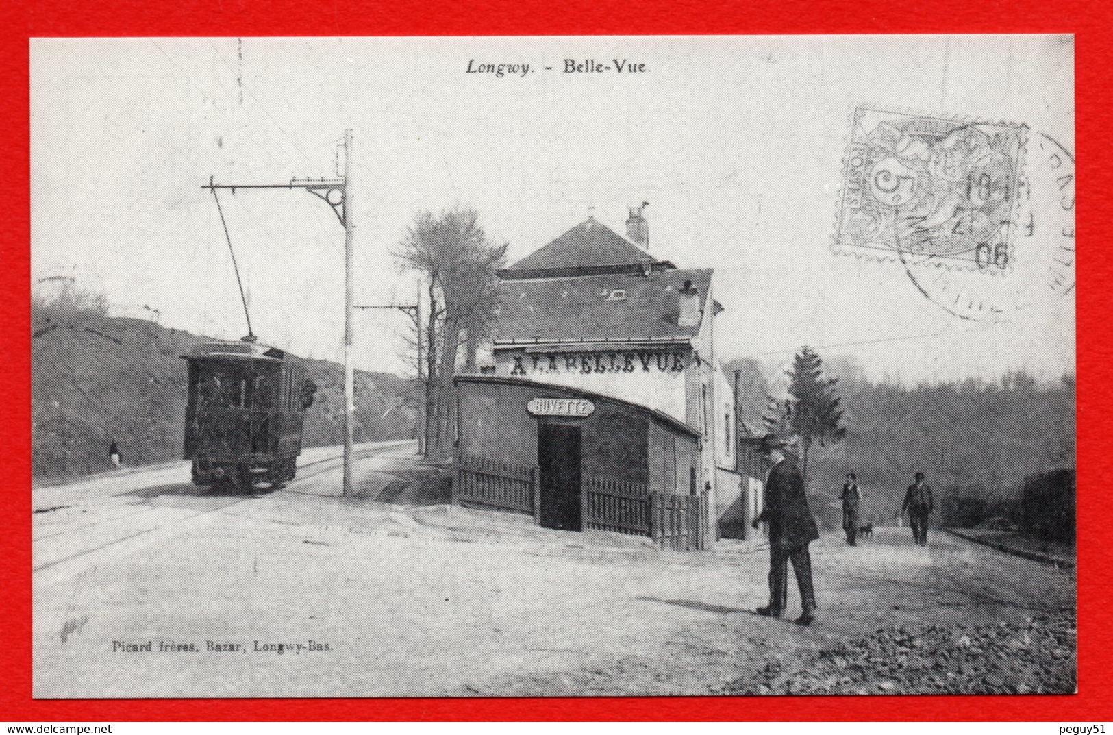 54. Longwy-Haut. Buvette A La Belle Vue. Tramway, Passants. Reproduction IMPACT Longwy ( Collection R. Kretzer) - Longwy