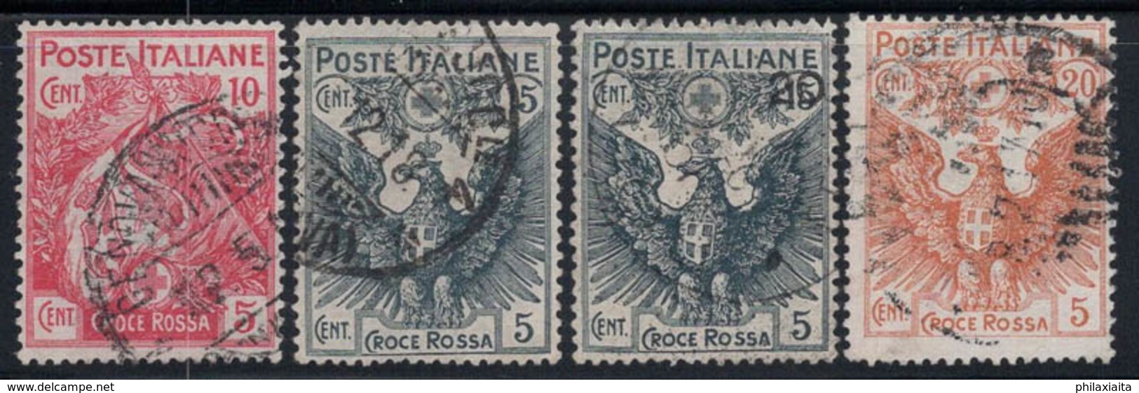 Italia Regno 1915-16 Sass. 102-105 Usato 100% Croce Rossa, 5 Cent - Usati