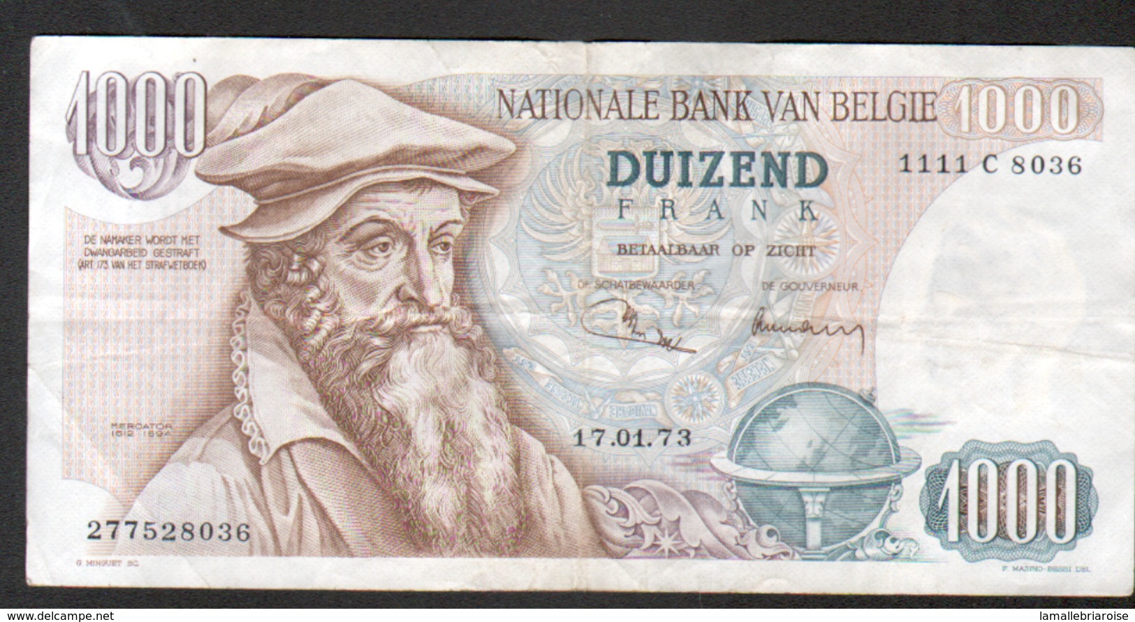 Belgique, Billet De 1000 Francs, Annee 17.01.73 - 1000 Franchi