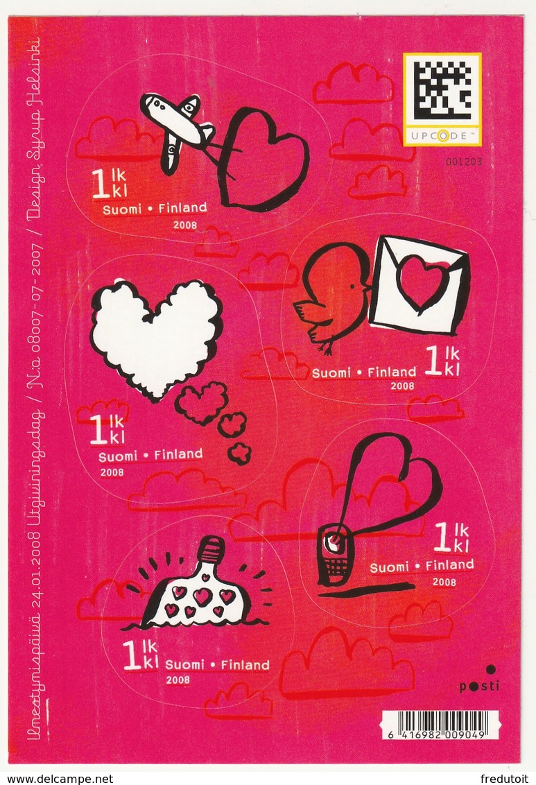 FINLANDE - N°1858/62 ** (2008) Saint Valentin - Nuevos