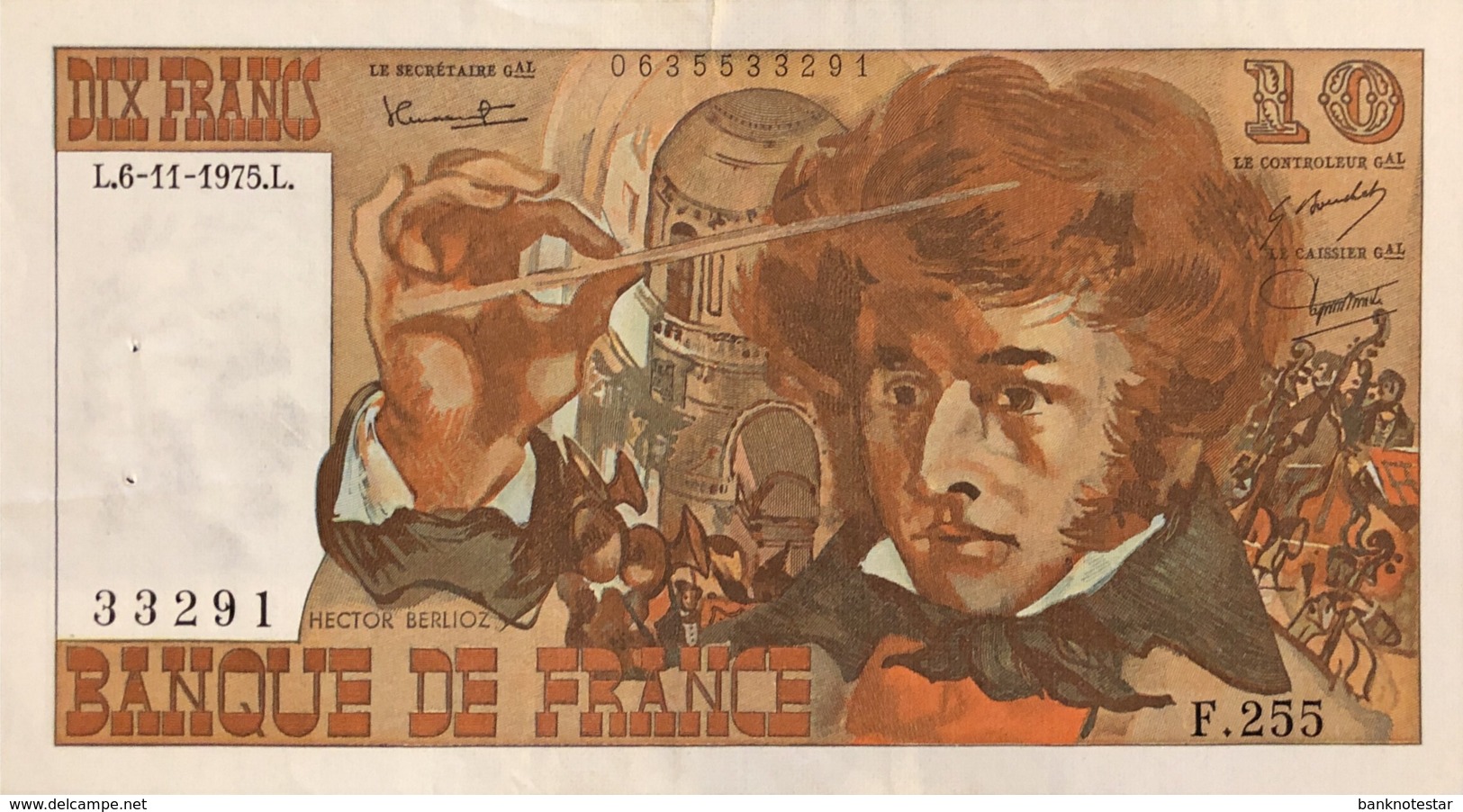 France 10 Francs, P-150g (6.11.1975) - Very Fine - Fayette 63.14 - 10 F 1972-1978 ''Berlioz''