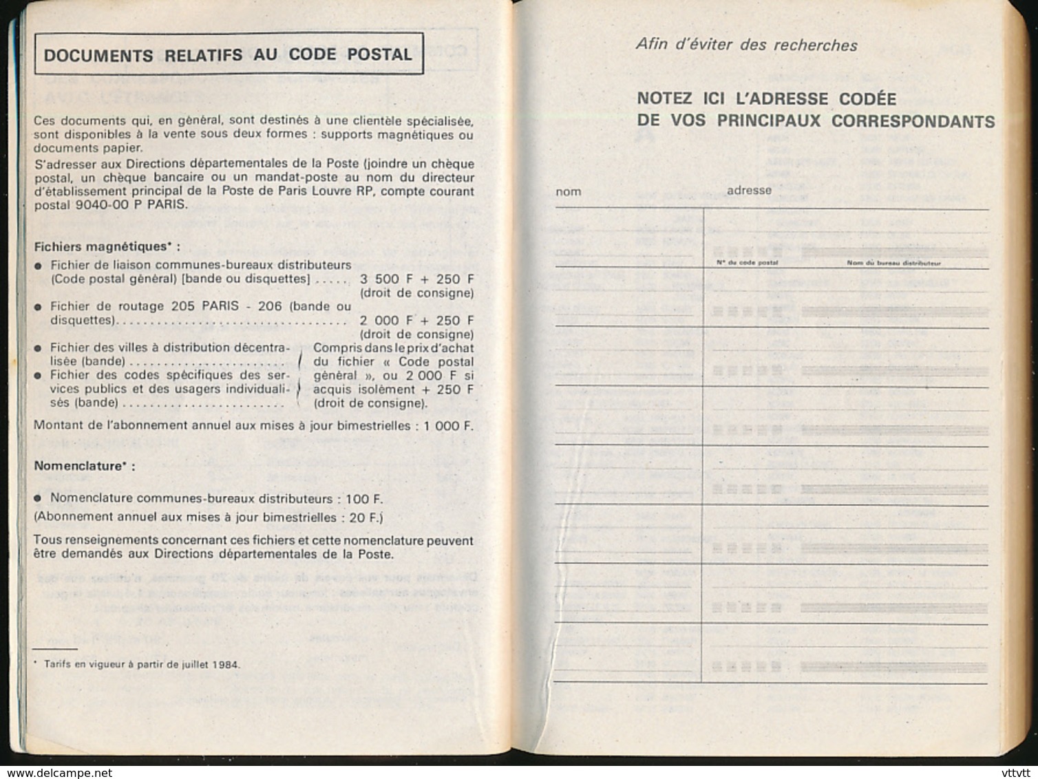 ANCIEN CODE POSTAL 1984 édité Par La Poste, 682 Pages, Format 11 Cm Sur 16,5 Cm - Annuaires Téléphoniques