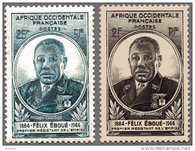 Détail De La Série - Gouverneur - Général Félix Eboué ** Afrique Occidentale N° 2 Et 3 - 1945 Gouverneur-Général Félix Éboué