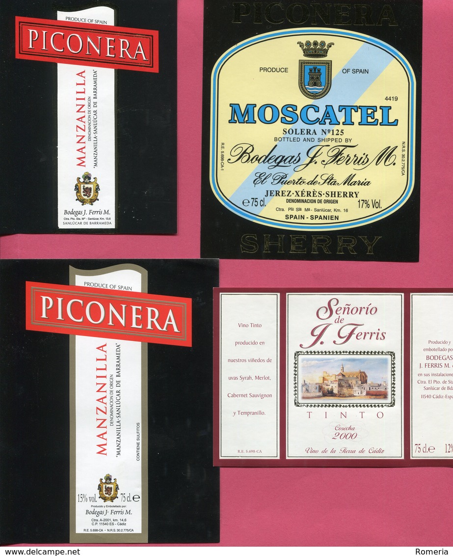 1618 - Espagne - Andalousie - Lot 42 étiquettes Bodegas J. Ferris - Sanlucar De Barrameda - Autres & Non Classés
