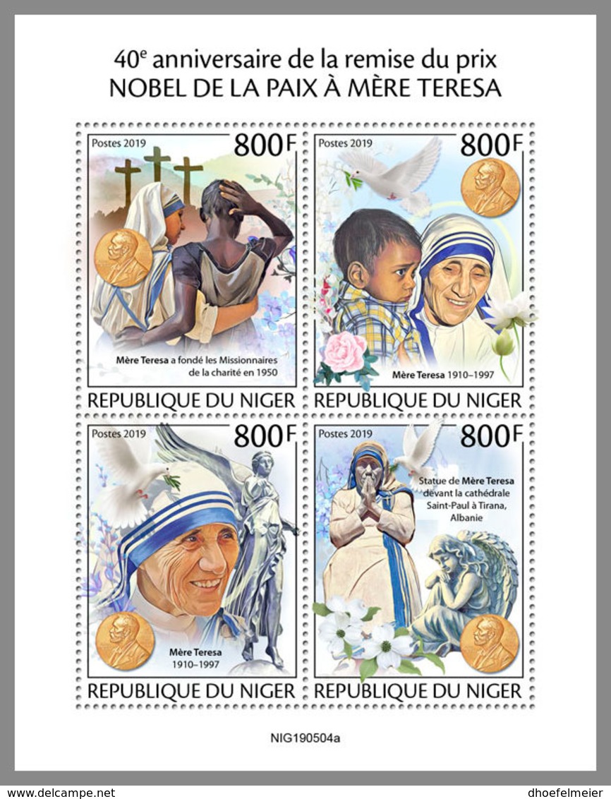 NIGER 2019 MNH Mother Teresa Nobel Peace Prize Winner Mutter Teresa Mere Teresa M/S - IMPERFORATED - DH1949 - Mère Teresa