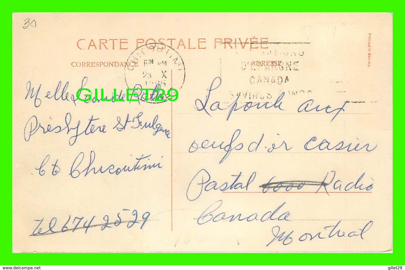 LAC ESCOUMAINS, QUÉBEC - L'ÉGLISE - CIRCULÉE EN 1935 - DOS 3/4 - - Autres & Non Classés