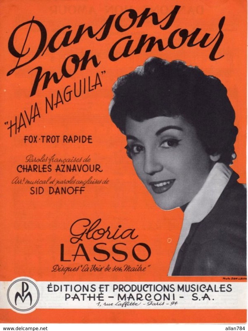 PARTITION GLORIA LASSO - DANSONS MON AMOUR "HAVA NAGUILA" - AZNAVOUR / DANOFF - 1958 - EXC ETAT COMME NEUF - - Autres & Non Classés