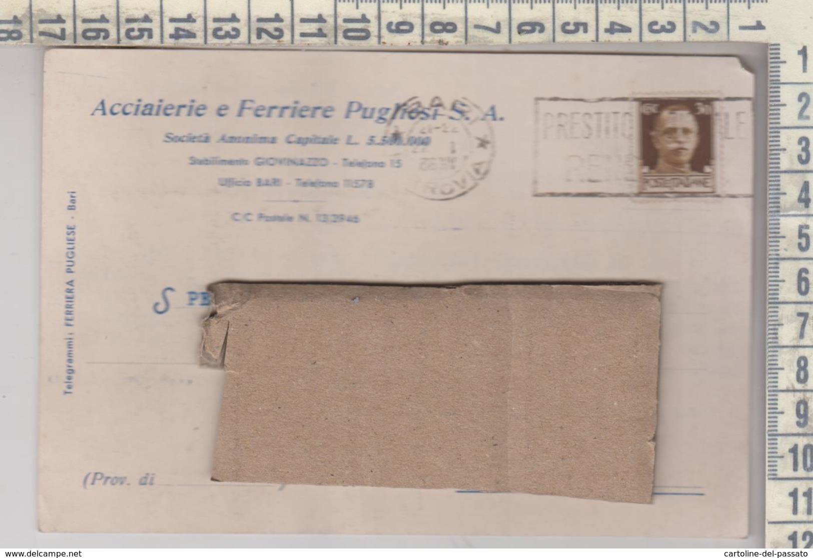 STORIA POSTALE - GIOVINAZZO BARI ACCIAIERIE E FERRIERE PUGLIESI  - VIAGGIATA  1936 - Storia Postale