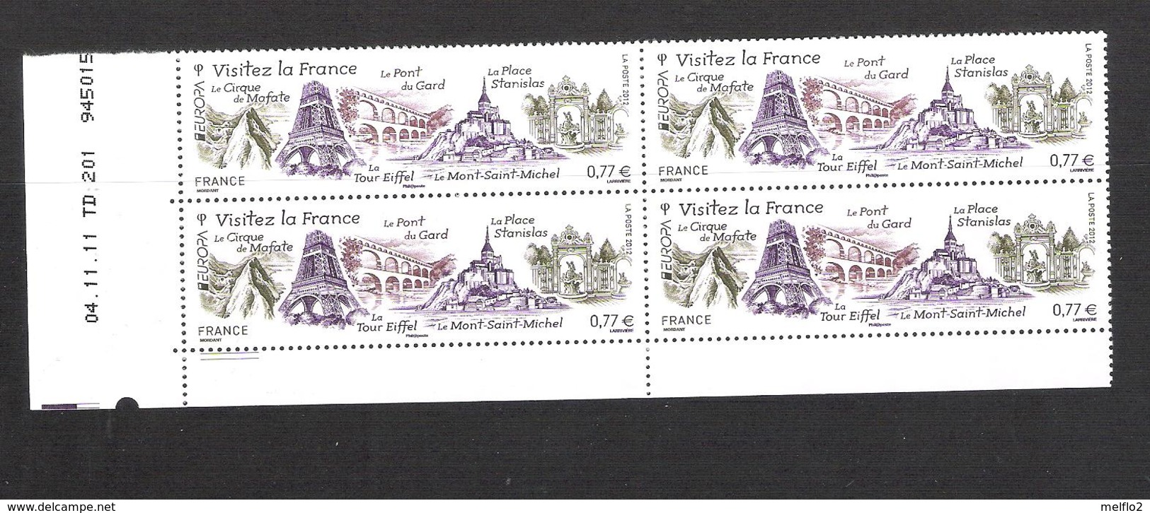 2012  - BLOC DE 4 TIMBRES NEUFS  N° 4661 - EUROPA VISITEZ LA FRANCE - 2010-2019