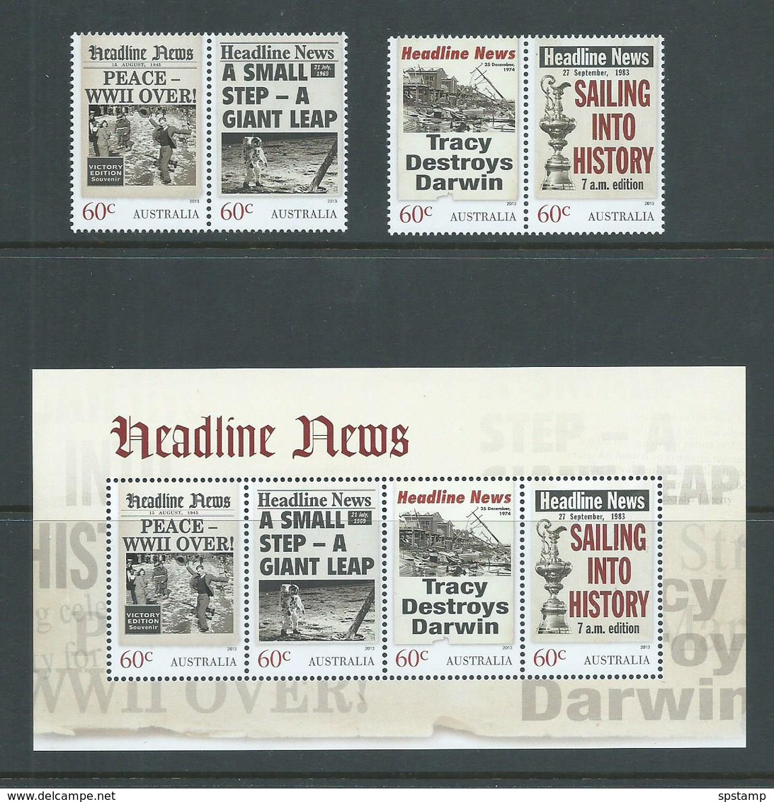 Australia 2013 Famous News Headlines Set Of 2 Pairs + Miniature Sheet MNH - Ungebraucht