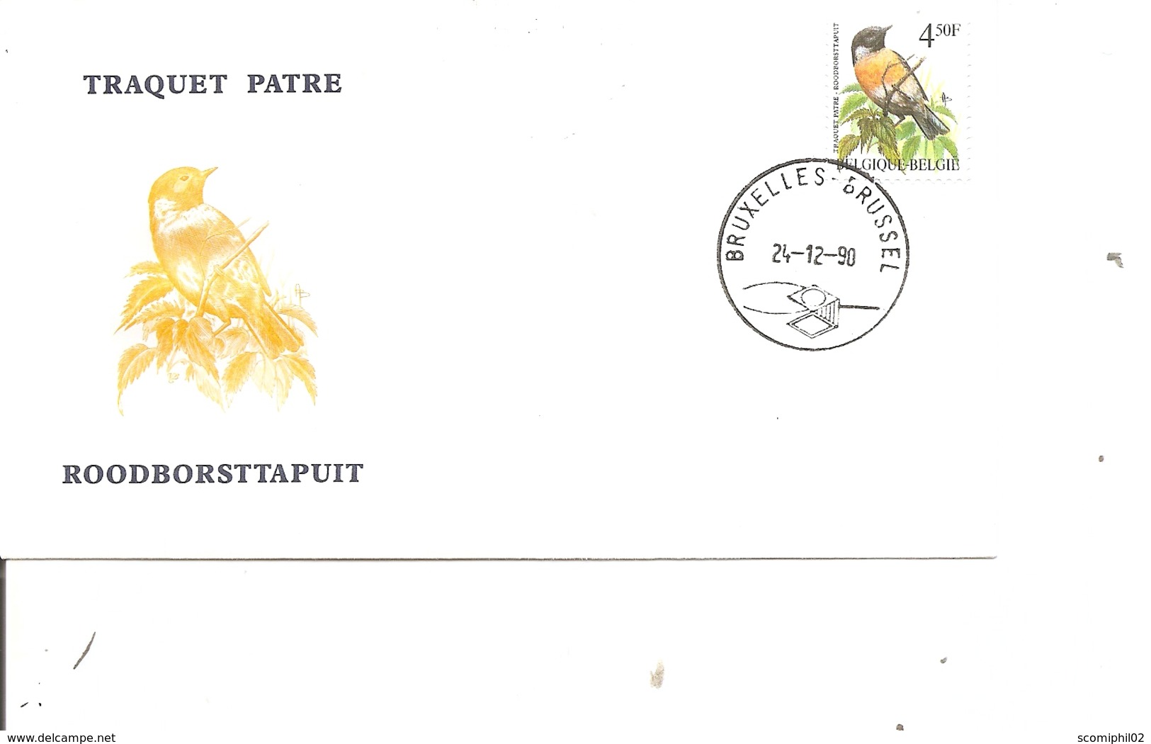 Oiseaux - Buzin - Traquet Patre ( FDC De Belgique De 1990 à Voir) - Sonstige & Ohne Zuordnung