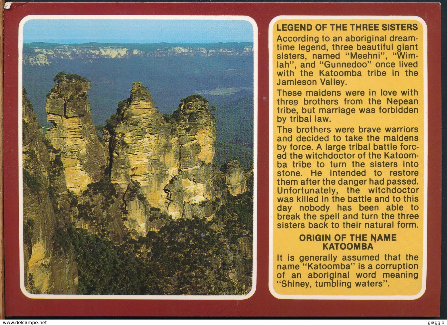 °°° 14794 - AUSTRALIA - THREE SISTERS ECHO POINT - KATOOMBA N.S.W. - 1984 With Stamps °°° - Altri & Non Classificati