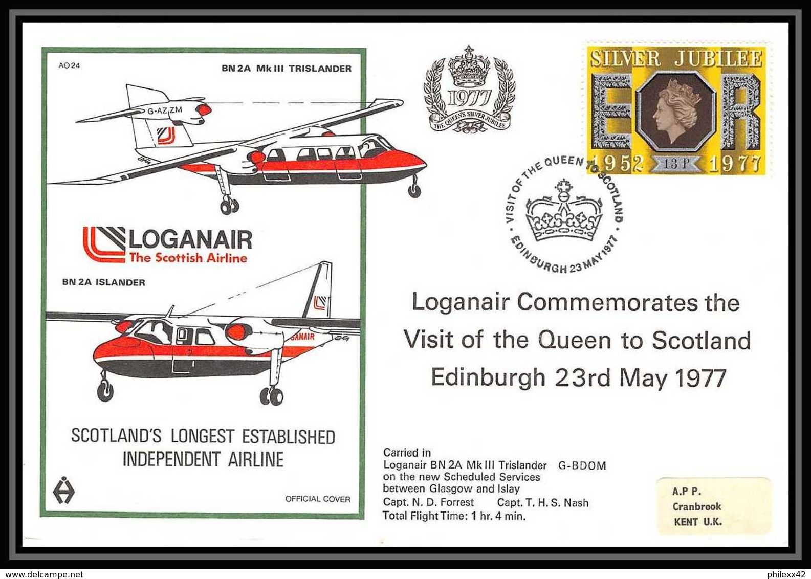 0013 Lettre Grande Bretagne Great Britain Aviation (Airmail Cover Luftpost) LOGANAIR EDINBURGH - Airplanes