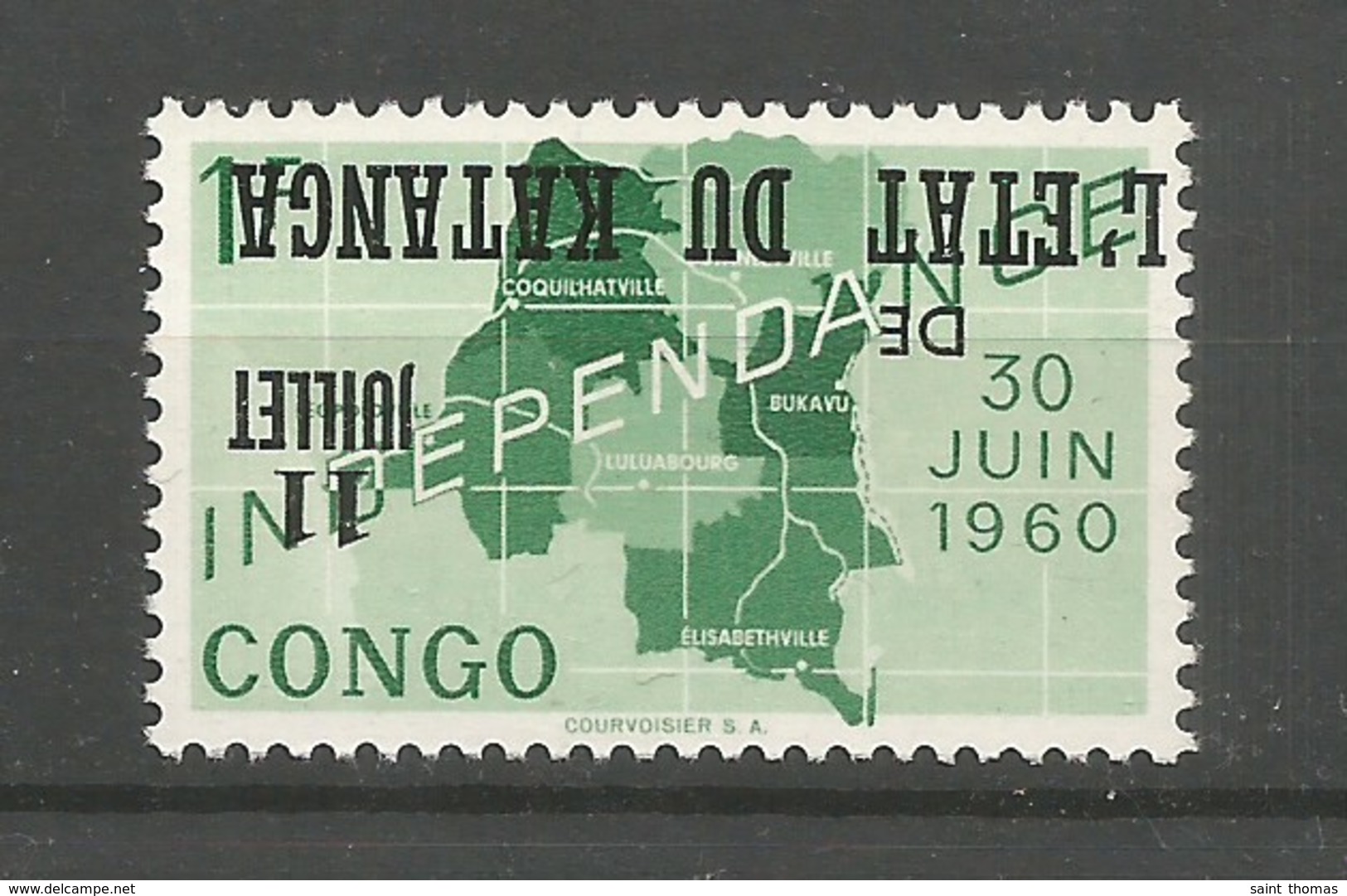 Katanga Congo Belge COB 42 Surcharge RENVERSEE  MNH / ** 1960 Signé - Katanga