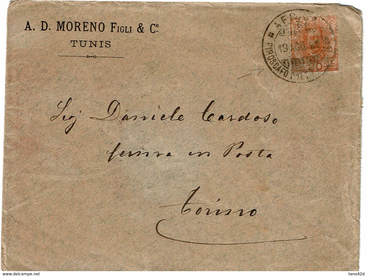 LCTN59/LE/DIV1 - LETTRE  AU DEPART DE TUNIS SUR PIROSCAFO 19/8/1898 - Andere & Zonder Classificatie