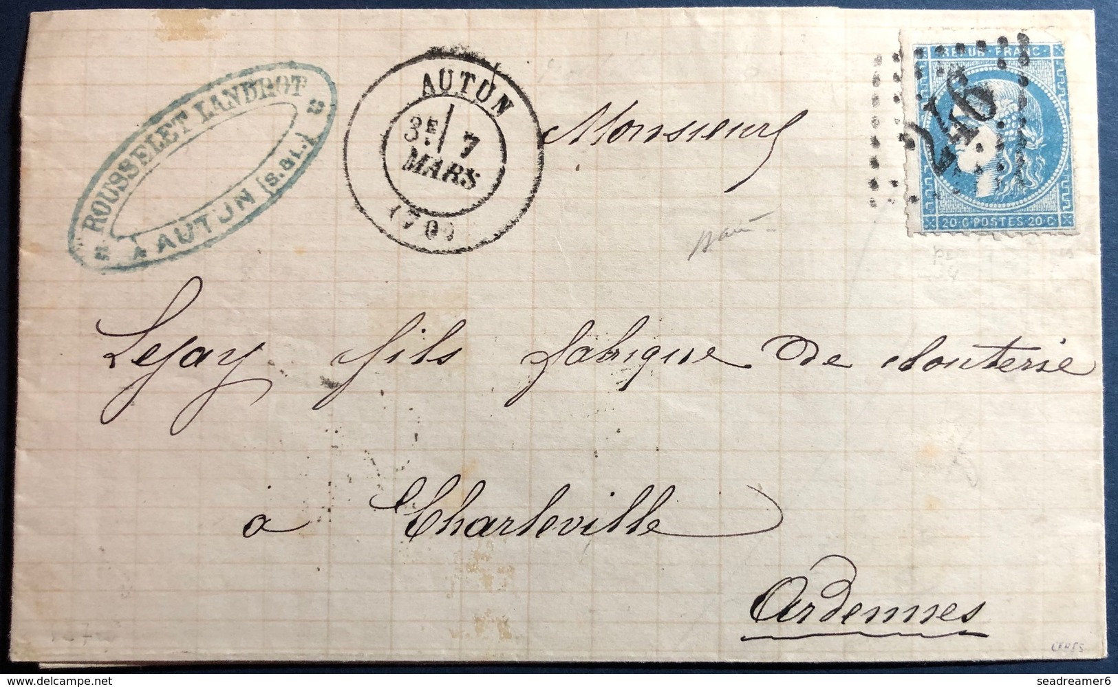 France Lettre Bordeaux N°45C Type II Rep3 (pos 14) Percé En Ligne Obl GC 246 De Autun RR Signé Baudot - 1870 Ausgabe Bordeaux