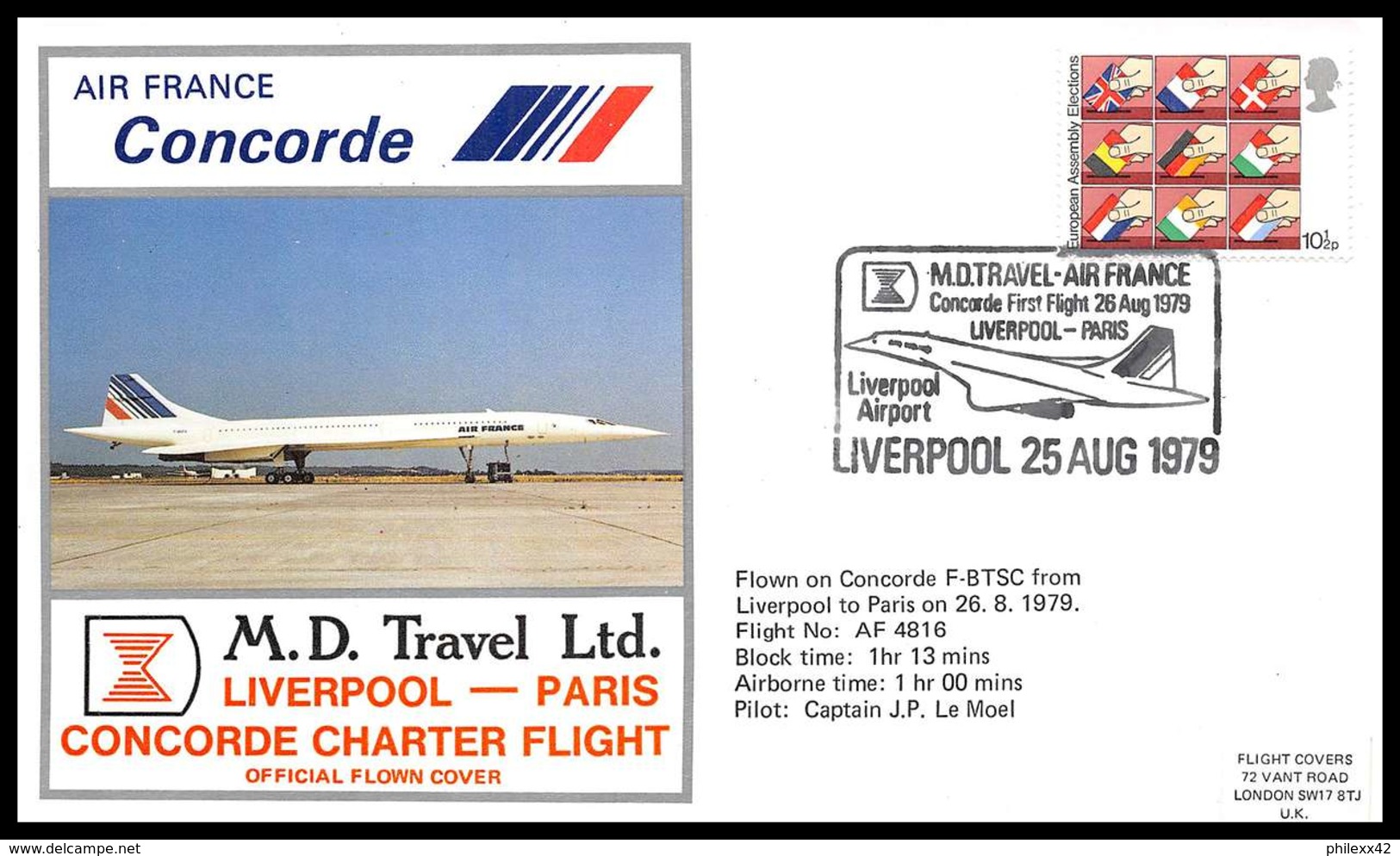 0272 Concorde Paris Liverpool 25/8/1979 Lettre Premier Vol First Flight Airmail Cover Luftpost - Concorde