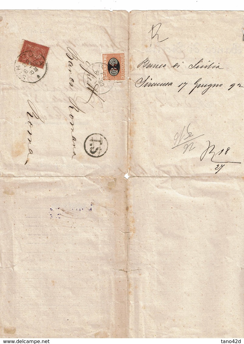 LCTN59/LE/DIV1 - ITALIE SEGNATASSE 2/30c SUR CORRESPONDANCE BANCAIRE 26/5/1892 - Portomarken