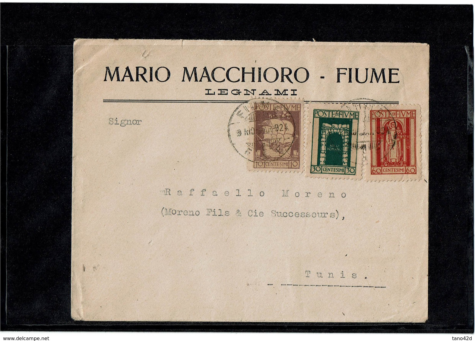 LCTN59/LE/DIV1 - FIUME LETTRE FUME X TUNIS 9/3/1924 - Fiume