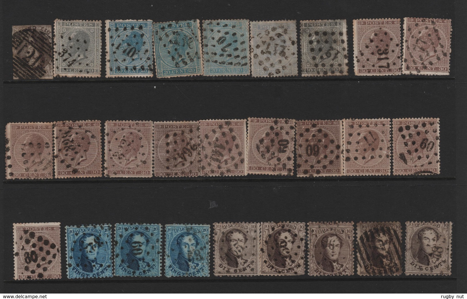 Belgium. Early Postmarks 18 Numeral Handstamps On Very Early Belgium Stamps. All Numerals Readable. BK227 - Other & Unclassified