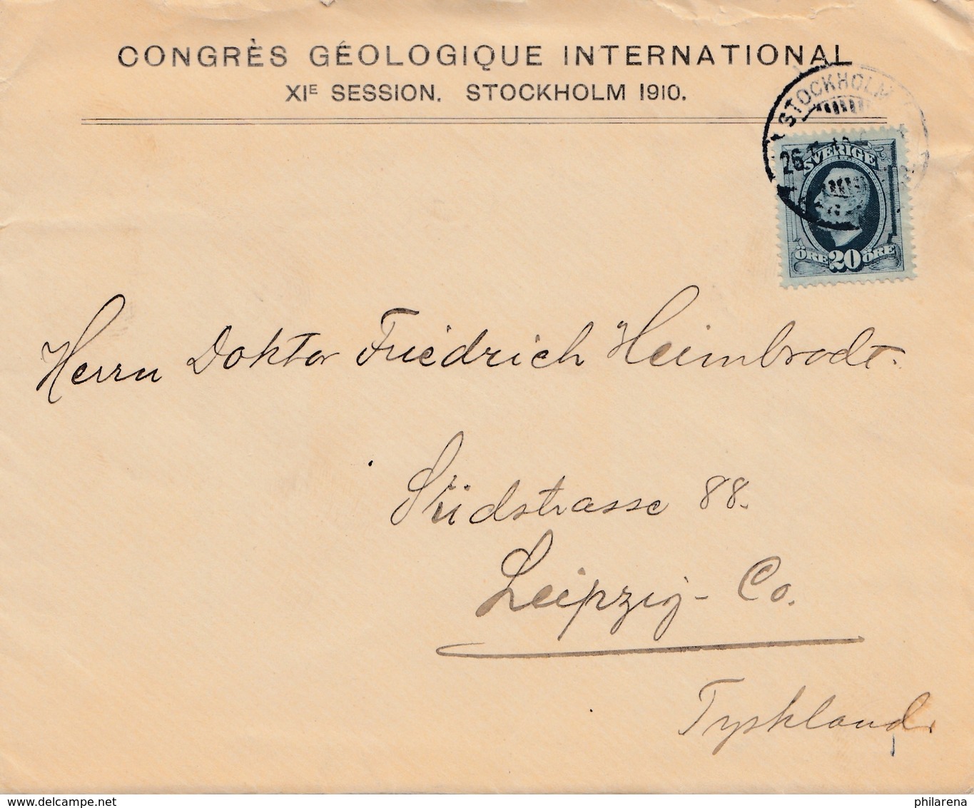 Bergbau: Congres Geologique Internat. Stockholm 1910, Leipzig Mit Briefinhalt - Autres - Europe