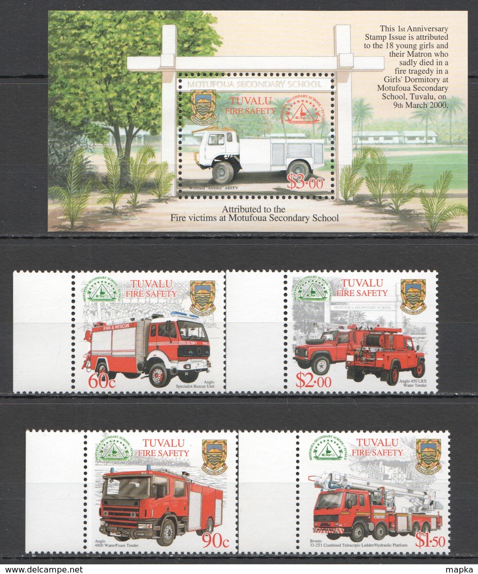 C115 TUVALU TRANSPORTATION FIRE TRUCKS FIRE SAFETY 1BL+SET MNH - Camiones