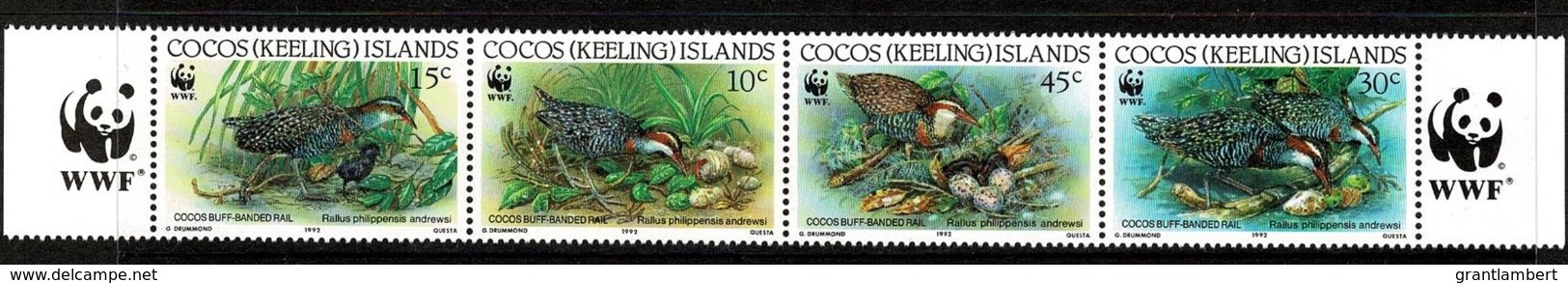 Cocos Islands 1986 Bird - Buff-Banded Rail Strip Of 4 WWF MNH - - Cocos (Keeling) Islands