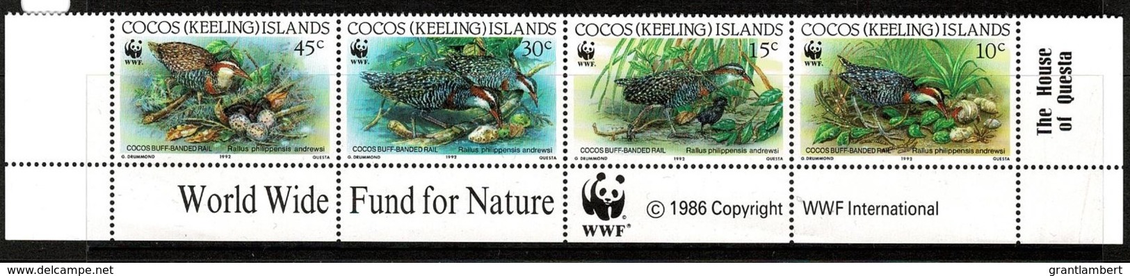 Cocos Islands 1986 Bird - Buff-Banded Rail Strip Of 4 WWF MNH Base Of Sheet - See Notes - Cocos (Keeling) Islands