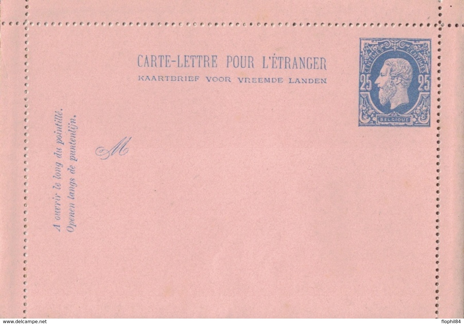 BELGIQUE - CARTE LETTRE NEUVE POUR L'ETRANGER - 25c BLEU. - Cartes-lettres
