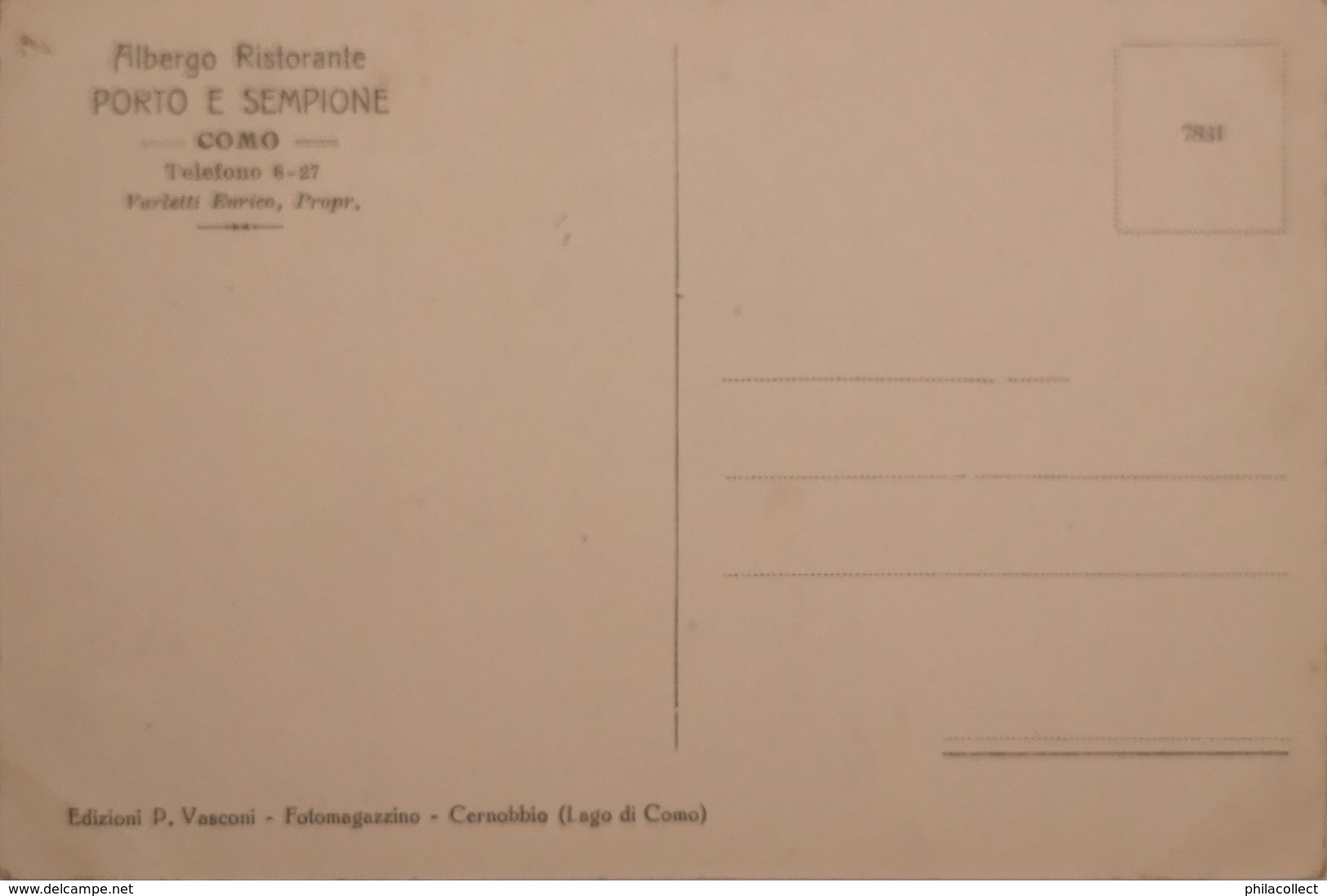 Como // Cita Alluvione // Albergo Porto E Sempione - Farmacia 19?? Rare - Como