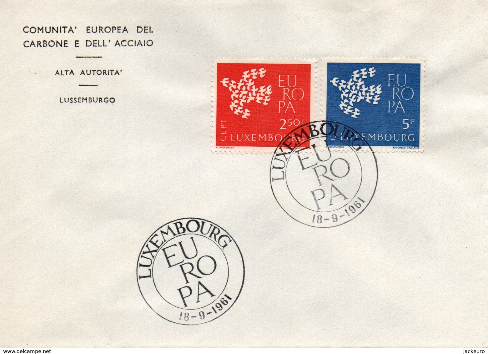 N62 Lettre De La C.E.C.A. (E.G.S.K.) En Date Du 18/9/61 FDC Europa 1961 Du Luxembourg TTB - Idee Europee