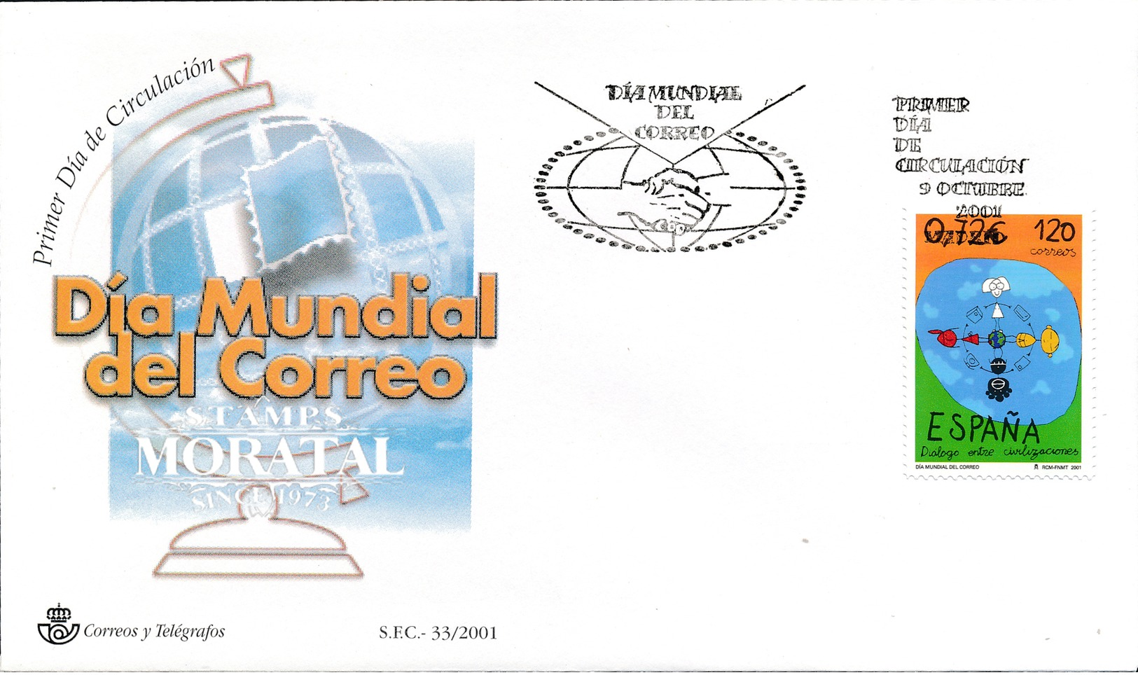 2001 Espagne  Yv 3389 Journée Mondiale Du Courrier  Cachet (Premier Jour) TB Beau (FDC)  (Yvert&Tellier) - FDC