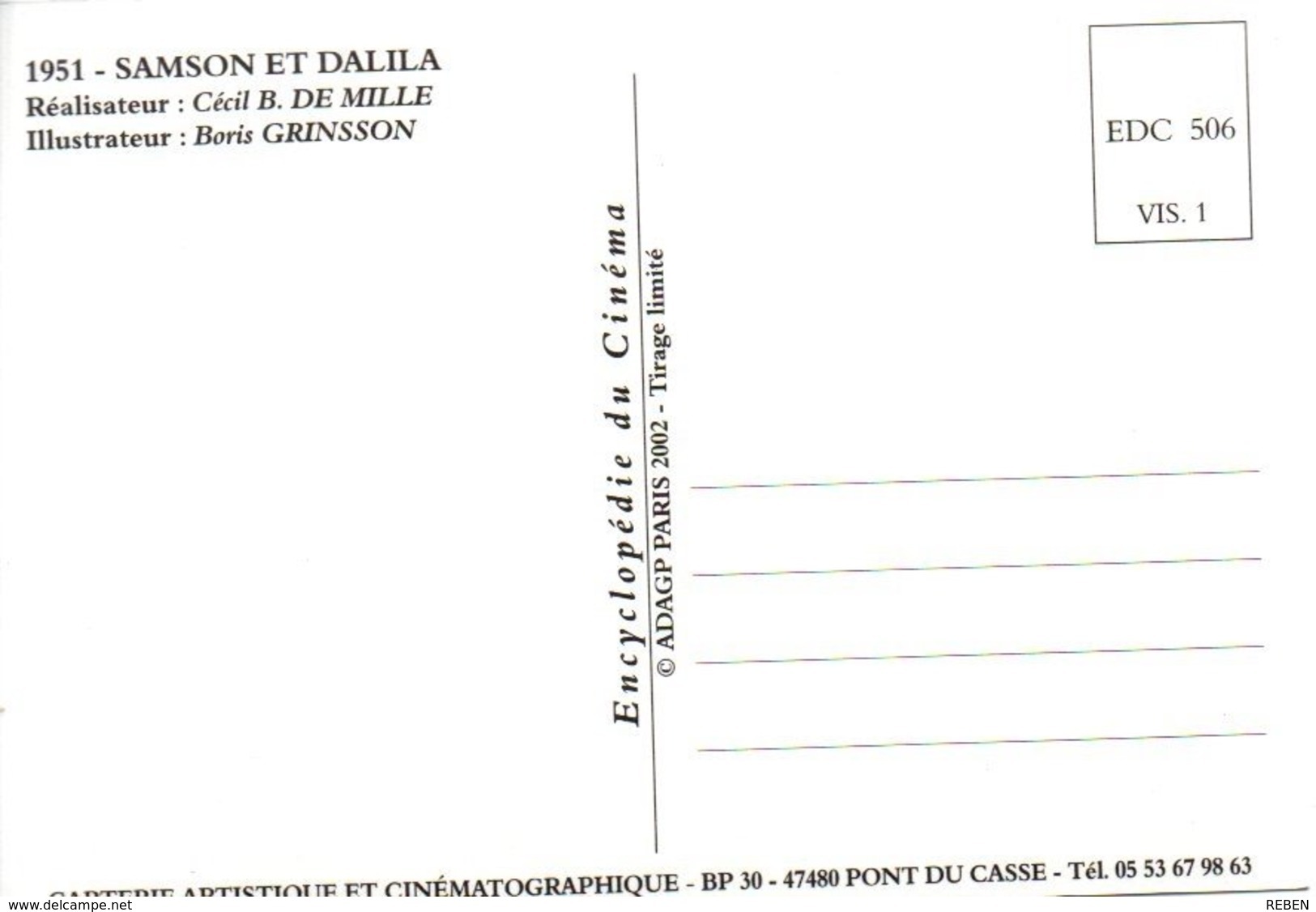 Réf.783/ 1 CPM - Carte Postale Cinéma - Samson Et Dalila - Manifesti Su Carta