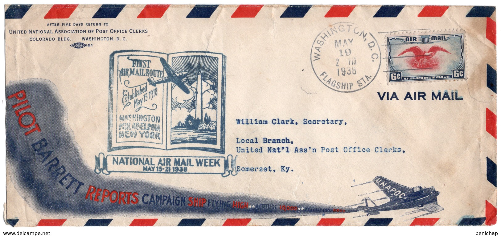 (R109) : SCOTT C 23 - EAGLE HOLDING - NATIONAL AIR MAIL WEEK - WASHINGTON D.C. MAY 1938 - FLAGSHIP STA. - 1c. 1918-1940 Lettres